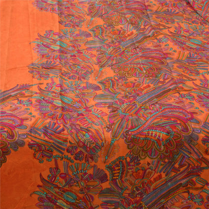 Sanskriti Vintage Sarees Orange 100% Pure Silk Printed Sari 5yd Craft Fabric