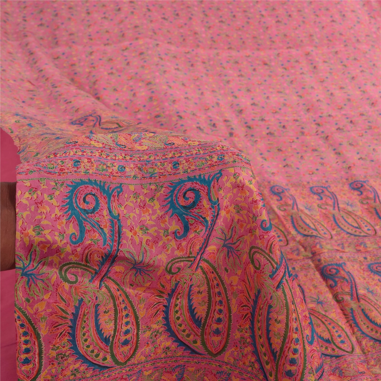 Sanskriti Vintage Sarees From India Pink Pure Silk Printed Sari 6yd Craft Fabric