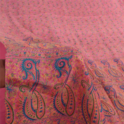 Sanskriti Vintage Sarees From India Pink Pure Silk Printed Sari 6yd Craft Fabric