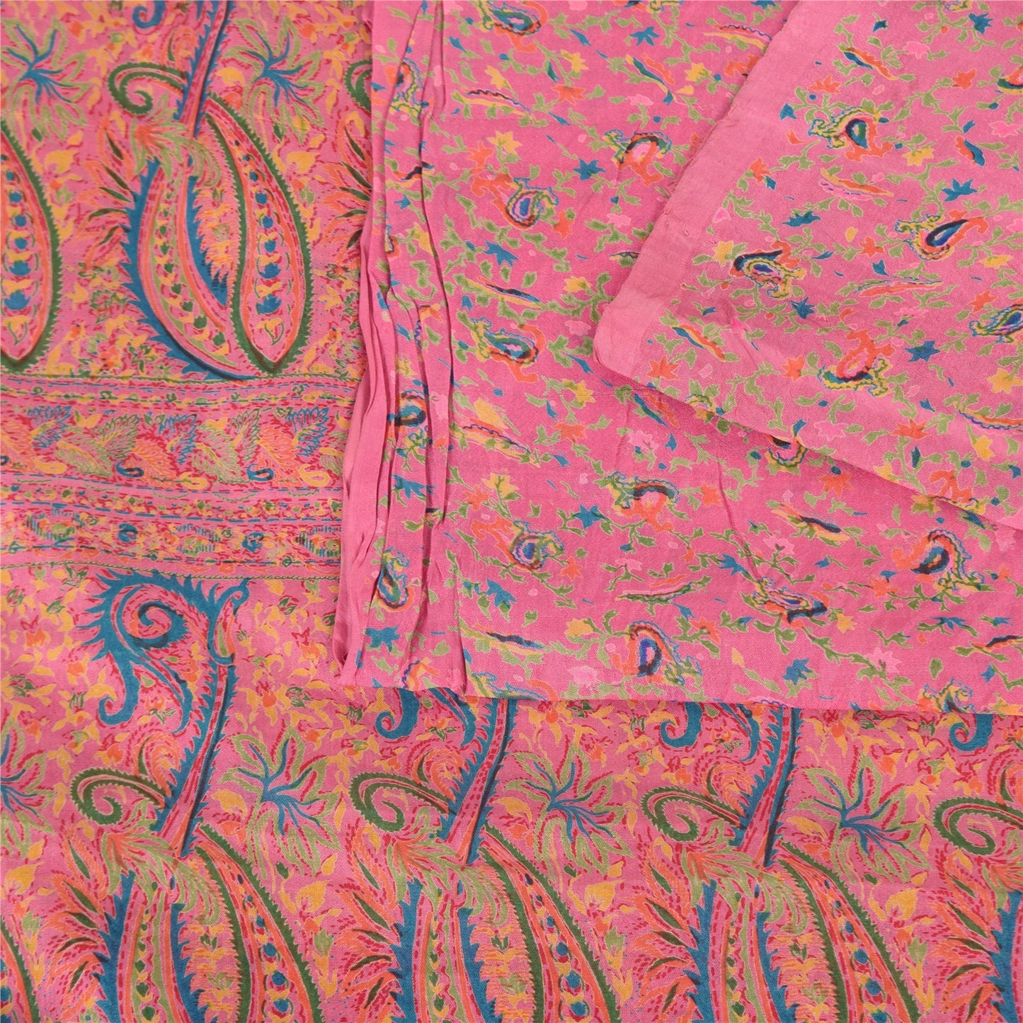 Sanskriti Vintage Sarees From India Pink Pure Silk Printed Sari 6yd Craft Fabric