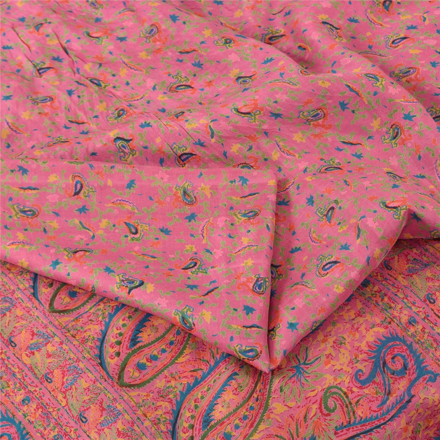 Sanskriti Vintage Sarees From India Pink Pure Silk Printed Sari 6yd Craft Fabric