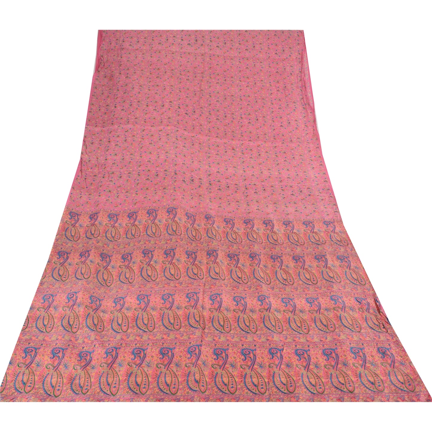 Sanskriti Vintage Sarees From India Pink Pure Silk Printed Sari 6yd Craft Fabric