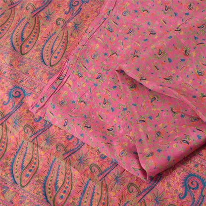 Sanskriti Vintage Sarees From India Pink Pure Silk Printed Sari 6yd Craft Fabric