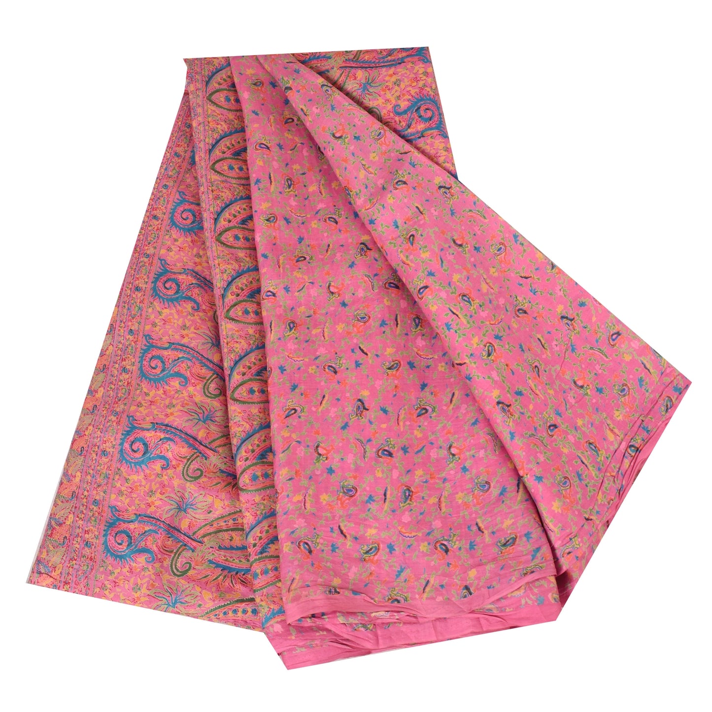 Sanskriti Vintage Sarees From India Pink Pure Silk Printed Sari 6yd Craft Fabric