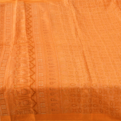 Sanskriti Vintage Sarees Indian Saffron Pure Silk Printed Sari 6yd Craft Fabric