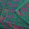 Sanskriti Vintage Sarees Green/Pink 100%Pure Silk Printed Sari 6yd Craft Fabric