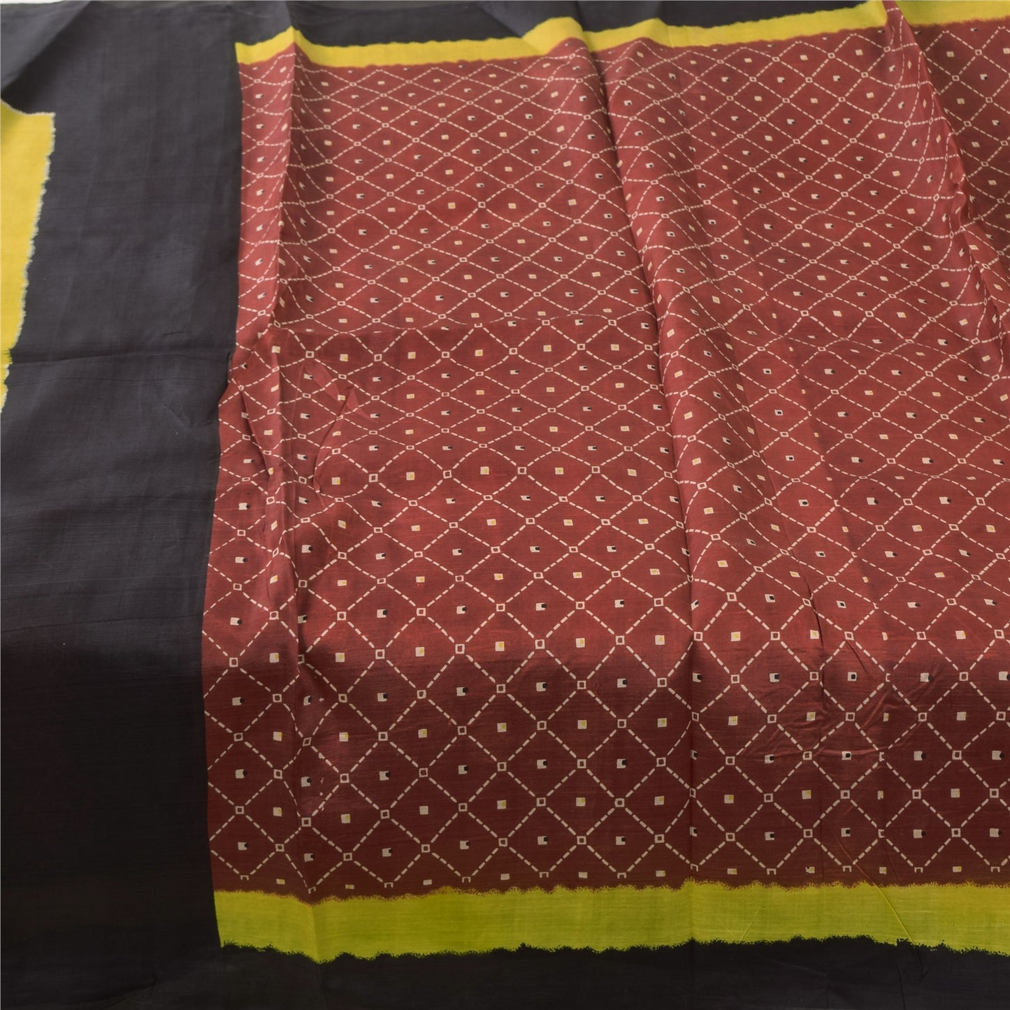 Sanskriti Vintage Sarees Coffee-Brown Pure Silk Bandhani Printed Sari 5yd Fabric