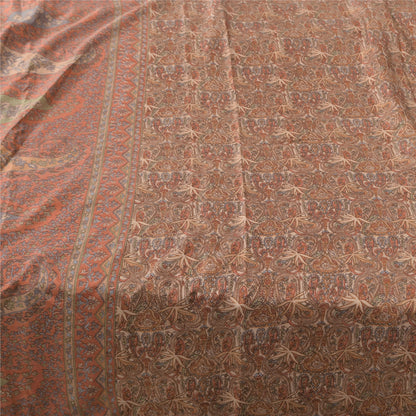 Sanskriti Vintage Sarees Brown 100% Pure Silk Printed Sari 5yd Craft Fabric