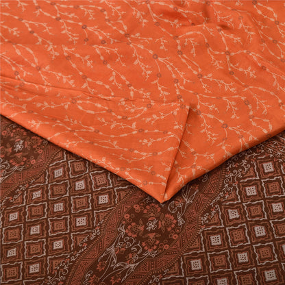 Sanskriti Vintage Sarees Orange/Brown Pure Silk Printed Sari 5yd Craft Fabric