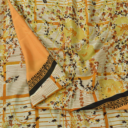 Sanskriti Vintage Sarees Orange/Ivory Pure Silk Printed Sari 5yd Craft Fabric