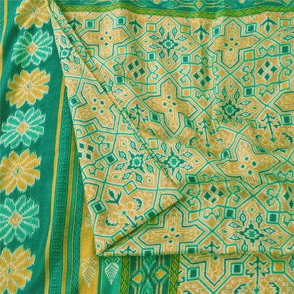 Sanskriti Vintage Sarees Yellow/Green Pure Silk Ikat Printed Sari Craft Fabric