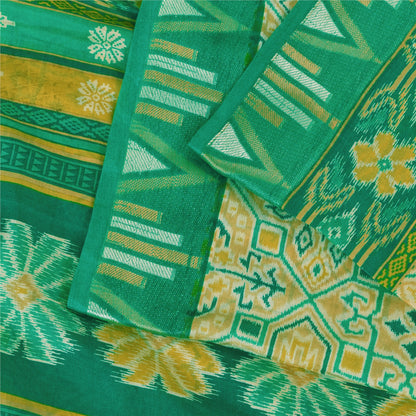 Sanskriti Vintage Sarees Yellow/Green Pure Silk Ikat Printed Sari Craft Fabric