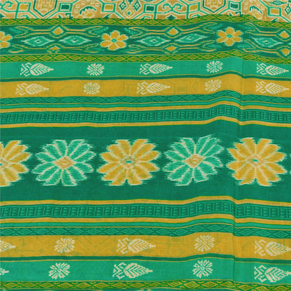 Sanskriti Vintage Sarees Yellow/Green Pure Silk Ikat Printed Sari Craft Fabric