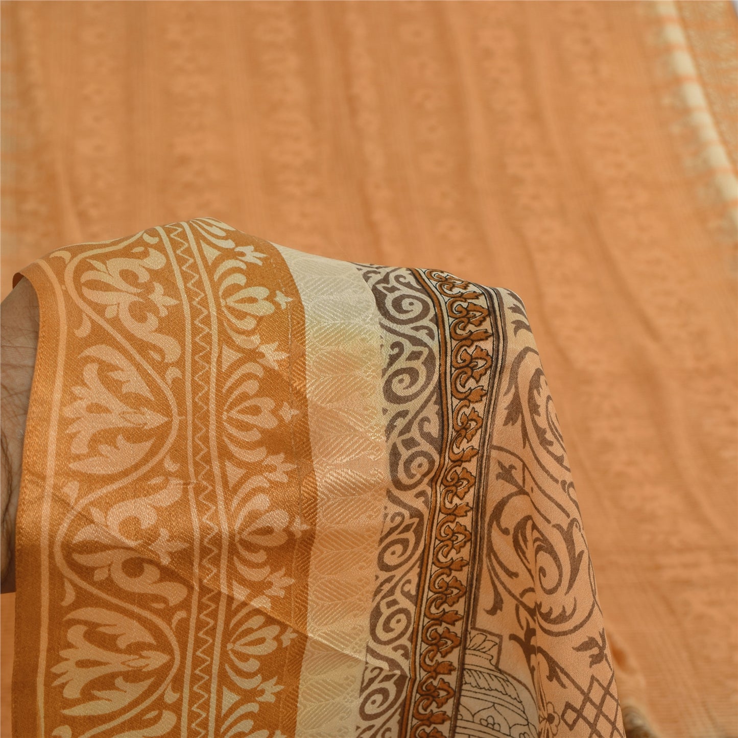 Sanskriti Vintage Sarees Shades Of Brown Pure Silk Printed Sari 5yd Craft Fabric