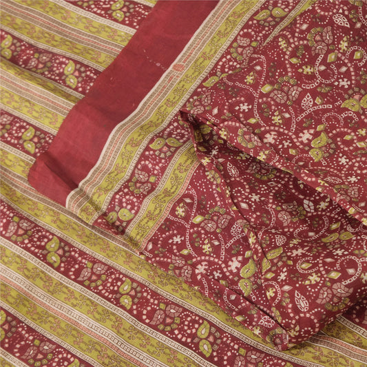 Sanskriti Vintage Sarees Dusty Red 100% Pure Silk Printed Sari 5yd Craft Fabric