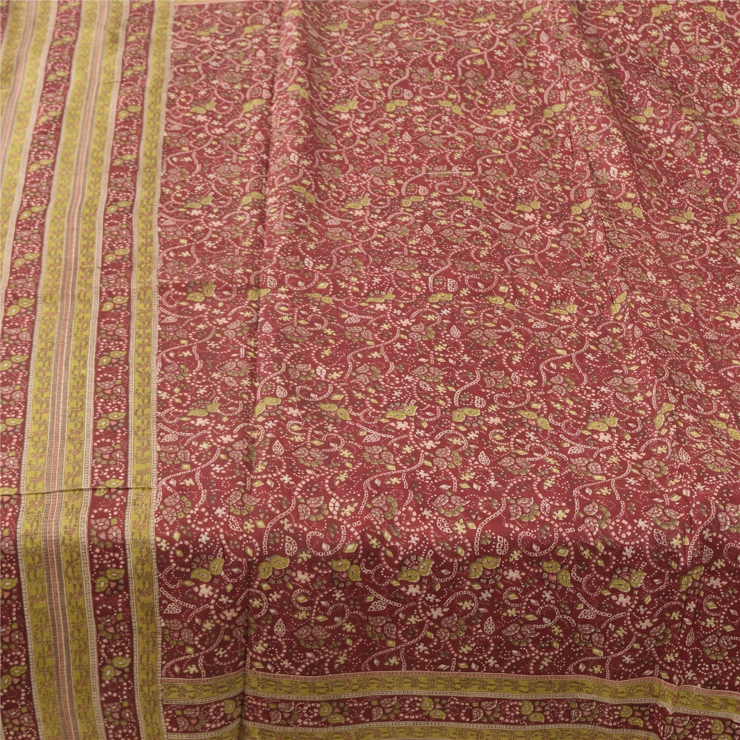 Sanskriti Vintage Sarees Dusty Red 100% Pure Silk Printed Sari 5yd Craft Fabric