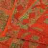 Sanskriti Vintage Sarees Orange/Green Pure Silk Printed Sari 6yd Craft Fabric