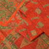 Sanskriti Vintage Sarees Orange/Green Pure Silk Printed Sari 6yd Craft Fabric