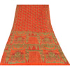 Sanskriti Vintage Sarees Orange/Green Pure Silk Printed Sari 6yd Craft Fabric