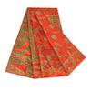 Sanskriti Vintage Sarees Orange/Green Pure Silk Printed Sari 6yd Craft Fabric