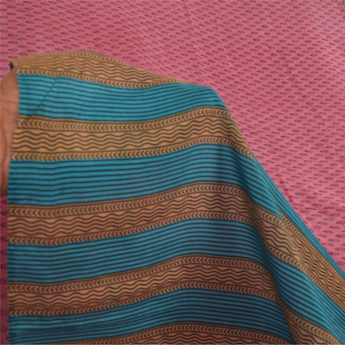 Sanskriti Vintage Sarees Indian 100%Pink Pure Silk Printed Sari 5yd Craft Fabric