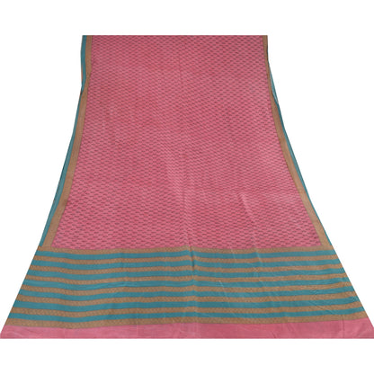 Sanskriti Vintage Sarees Indian 100%Pink Pure Silk Printed Sari 5yd Craft Fabric