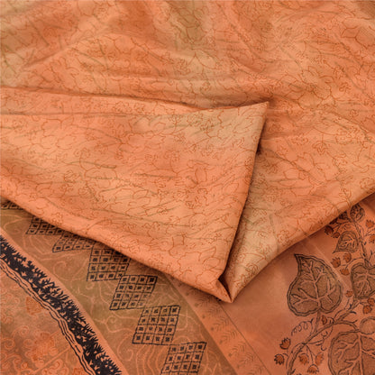 Sanskriti Vintage Sarees Orange 100% Pure Silk Printed Sari 5yd Craft Fabric