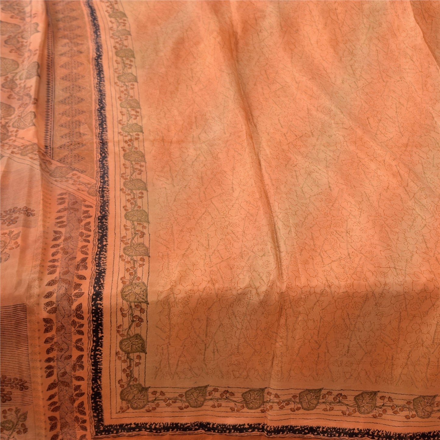 Sanskriti Vintage Sarees Orange 100% Pure Silk Printed Sari 5yd Craft Fabric