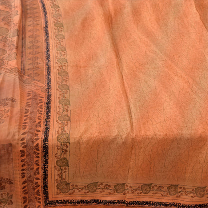 Sanskriti Vintage Sarees Orange 100% Pure Silk Printed Sari 5yd Craft Fabric