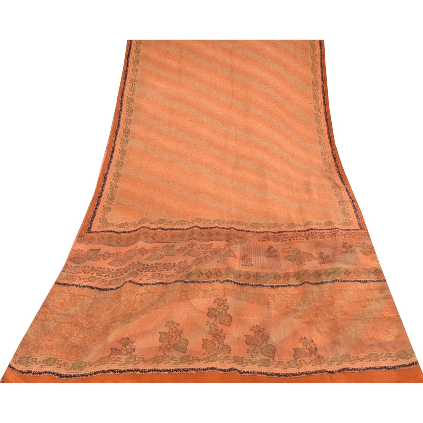 Sanskriti Vintage Sarees Orange 100% Pure Silk Printed Sari 5yd Craft Fabric