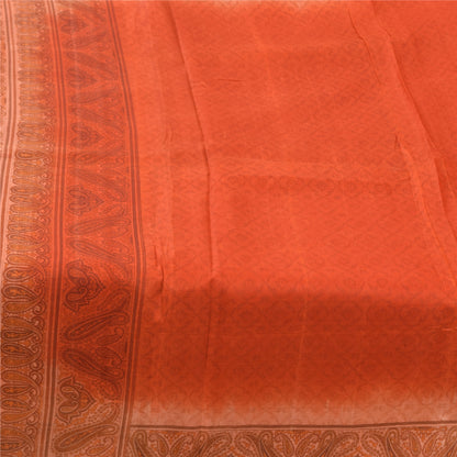 Sanskriti Vintage Sarees Orange Pure Silk Printed Sari 5yd Craft Fabric