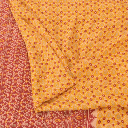 Sanskriti Vintage Sarees Yellow/Red Pure Silk Printed Sari 5yd Craft Fabric