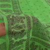 Sanskriti Vintage Sarees Green Pure Silk Women Printed Sari 5yd Craft Fabric