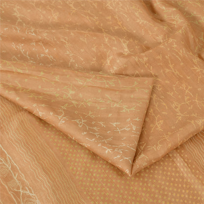 Sanskriti Vintage Sarees Dark Peach 100% Pure Silk Printed Sari 6yd Craft Fabric