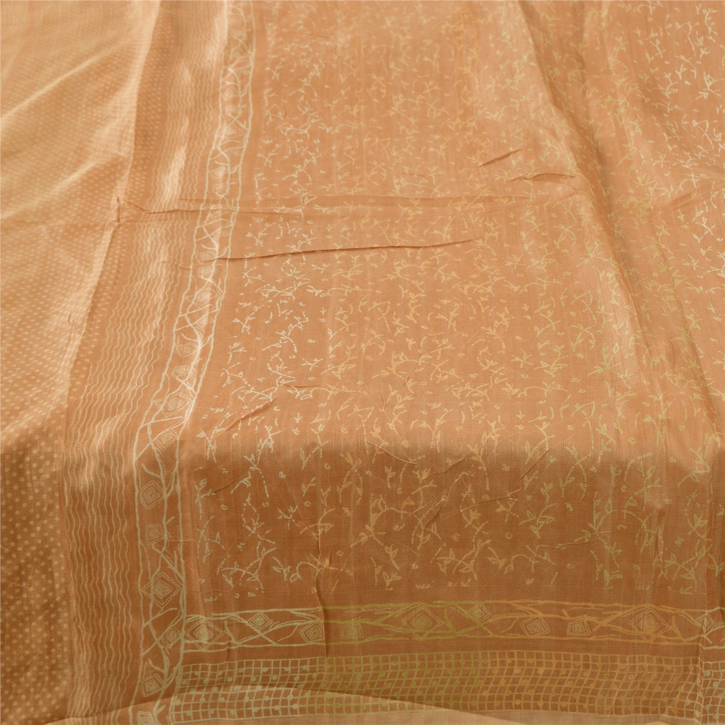 Sanskriti Vintage Sarees Dark Peach 100% Pure Silk Printed Sari 6yd Craft Fabric