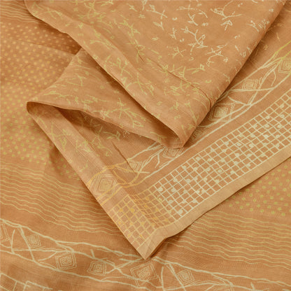 Sanskriti Vintage Sarees Dark Peach 100% Pure Silk Printed Sari 6yd Craft Fabric