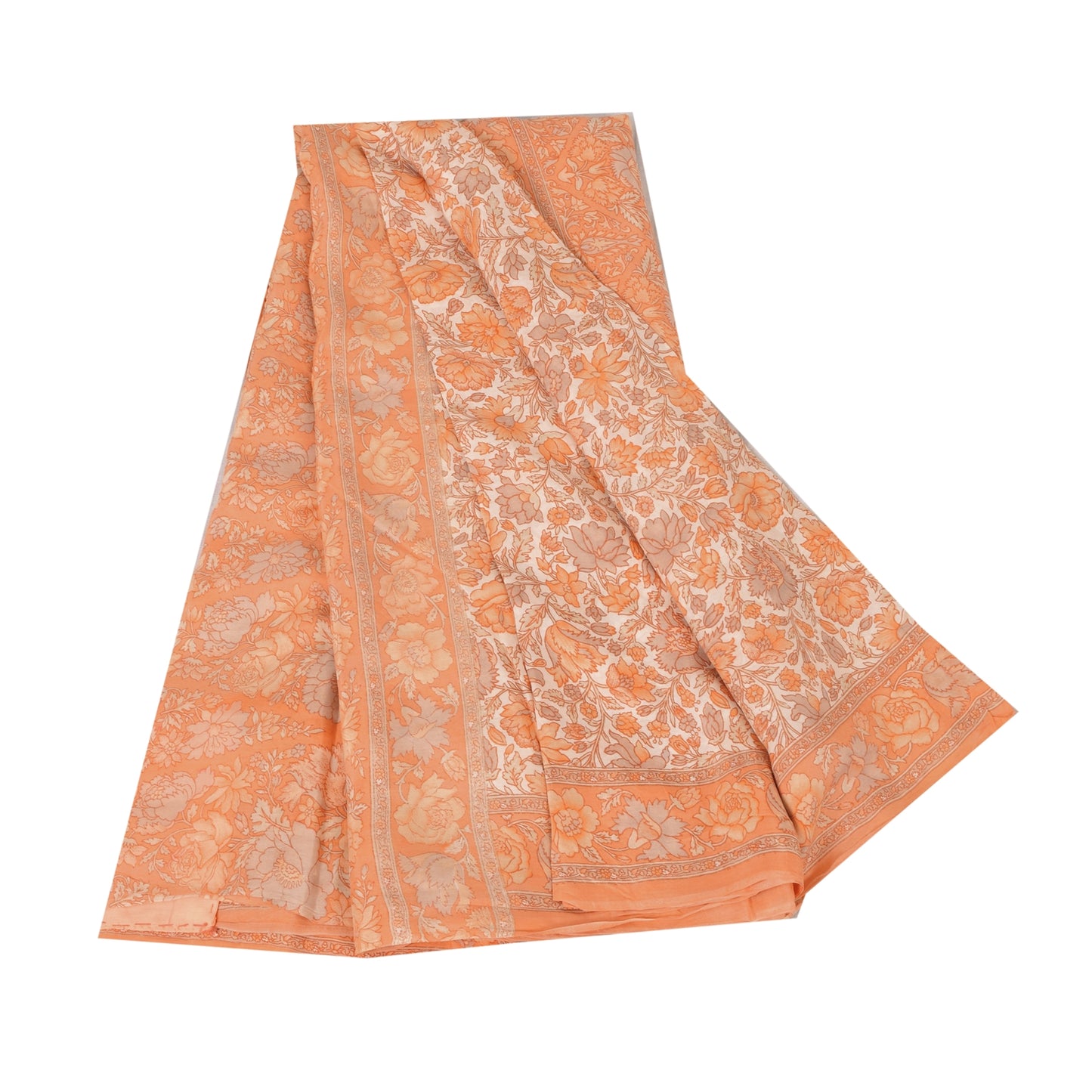 Sanskriti Vintage Sarees Peach Indian Pure Silk Printed Sari 5yd Craft Fabric