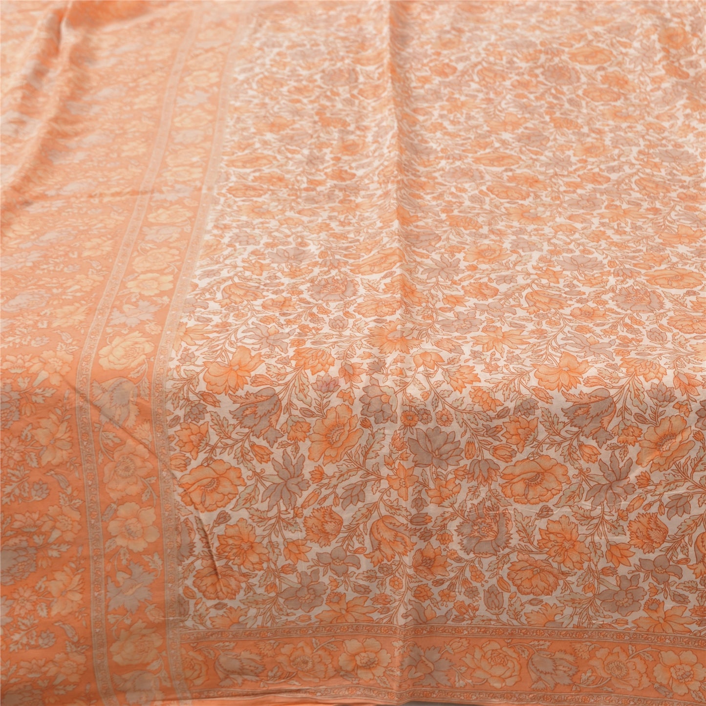 Sanskriti Vintage Sarees Peach Indian Pure Silk Printed Sari 5yd Craft Fabric