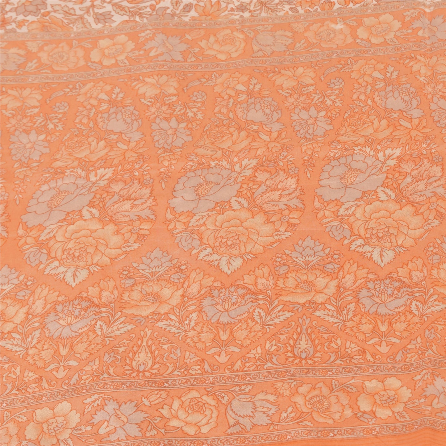 Sanskriti Vintage Sarees Peach Indian Pure Silk Printed Sari 5yd Craft Fabric