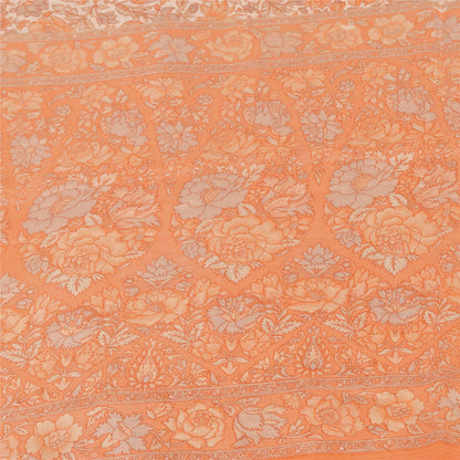 Sanskriti Vintage Sarees Peach Indian Pure Silk Printed Sari 5yd Craft Fabric