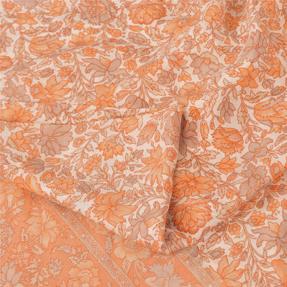 Sanskriti Vintage Sarees Peach Indian Pure Silk Printed Sari 5yd Craft Fabric