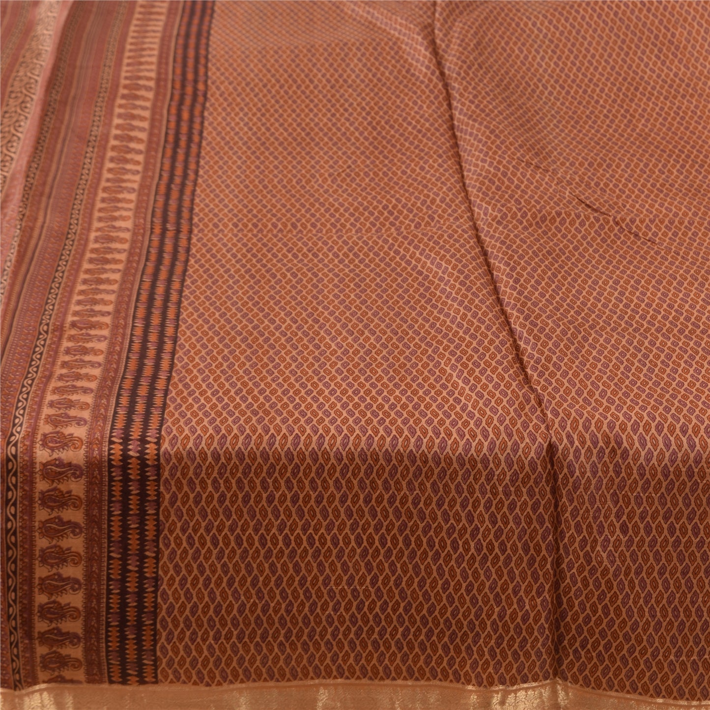 Sanskriti Vintage Sarees Peach Zari Woven Pure Silk Print Sari 5+yd Craft Fabric