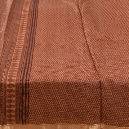 Sanskriti Vintage Sarees Peach Zari Woven Pure Silk Print Sari 5+yd Craft Fabric