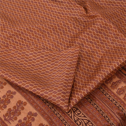 Sanskriti Vintage Sarees Peach Zari Woven Pure Silk Print Sari 5+yd Craft Fabric