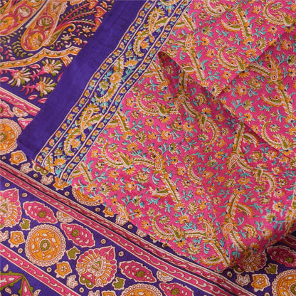 Sanskriti Vintage Sarees From India Pink Pure Silk Print Sari 5+yd Craft Fabric