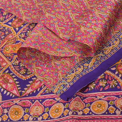 Sanskriti Vintage Sarees From India Pink Pure Silk Print Sari 5+yd Craft Fabric