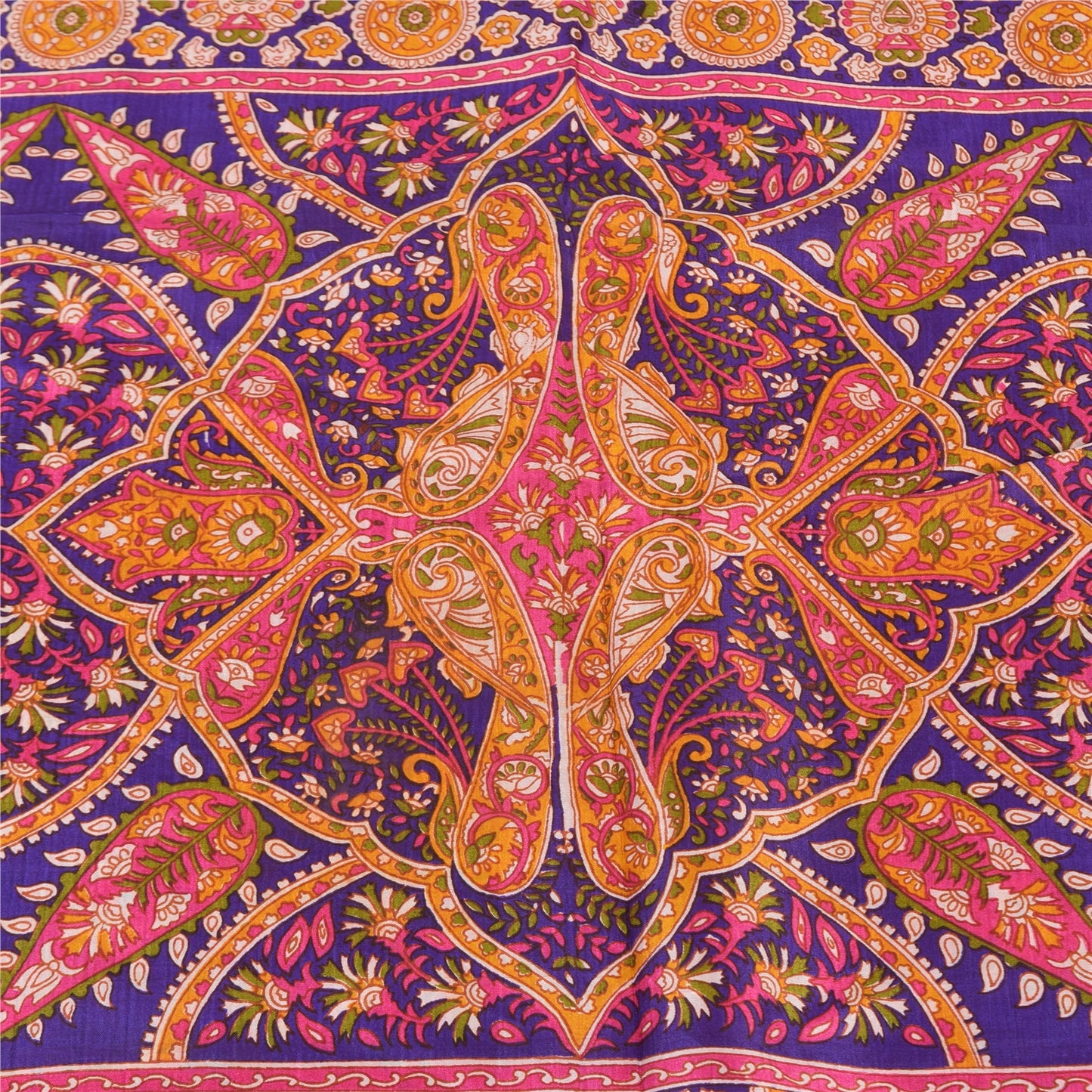 Sanskriti Vintage Sarees From India Pink Pure Silk Print Sari 5+yd Craft Fabric