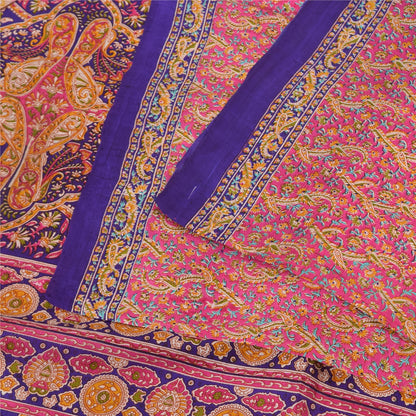 Sanskriti Vintage Sarees From India Pink Pure Silk Print Sari 5+yd Craft Fabric