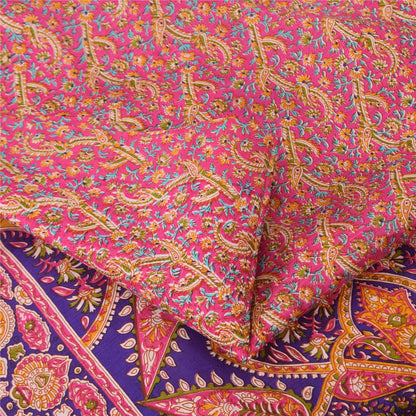 Sanskriti Vintage Sarees From India Pink Pure Silk Print Sari 5+yd Craft Fabric