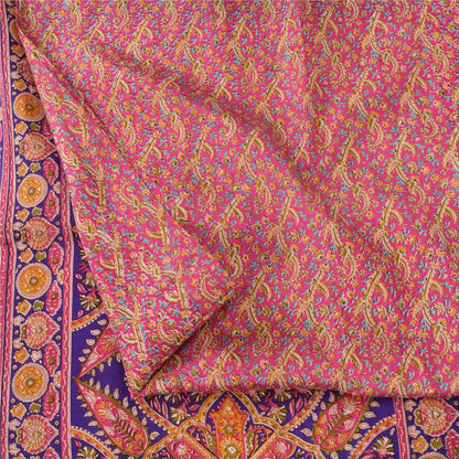 Sanskriti Vintage Sarees From India Pink Pure Silk Print Sari 5+yd Craft Fabric